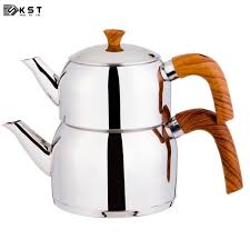 ست کتری و قوری کی اس تی مدل ۱۰۸۵ با طراحی استیل ضدزنگ و دسته چوبی