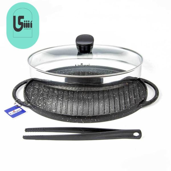 تابه گریل چدنی یونیک بیضی درب دار 34 سانتیمتری UN-6011