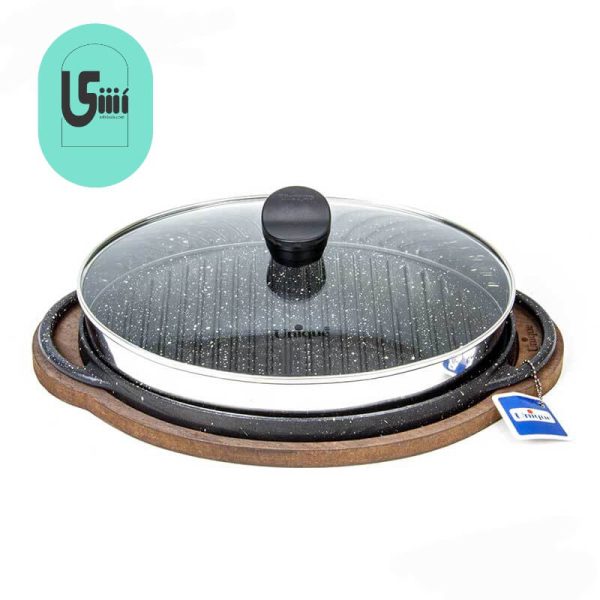تابه گریل چدنی یونیک بیضی 34 سانتیمتری (سینی چوبی) UN-6019