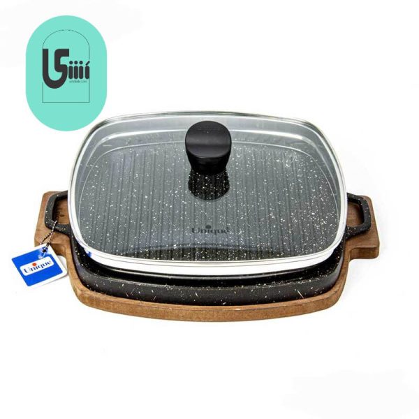 تابه گریل چدنی یونیک مربع 32 سانتیمتری (سینی چوبی) UN-6017