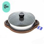 تابه گریل چدنی یونیک درب دار 27 سانتیمتری (سینی چوبی) UN-6005