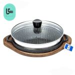 تابه گریل چدنی یونیک درب دار 30 سانتیمتری (سینی چوبی) UN-6001