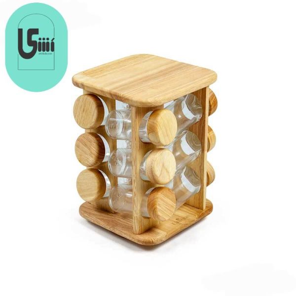 ست جا ادویه 12 تایی گردان چوبی یونیک مدل UN-6111