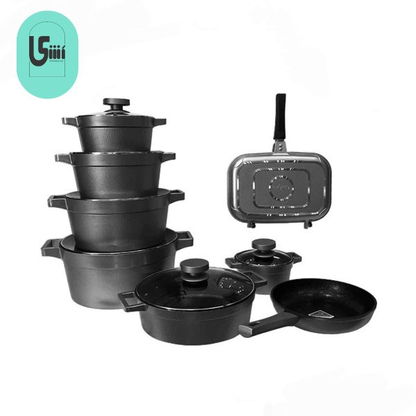 سرویس قابلمه 15 پارچه یونیک مدل دیاموند مشکی UN-8519