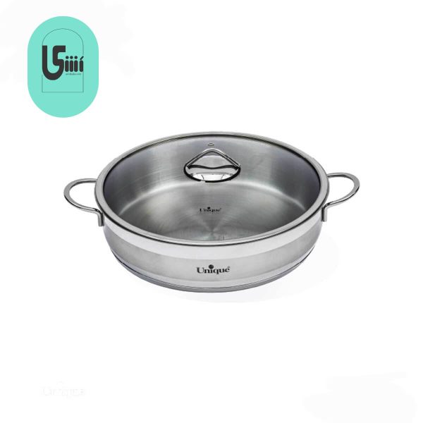 تابه استیل یونیک درب دار دو دسته مدلUN-9947 سایز 32