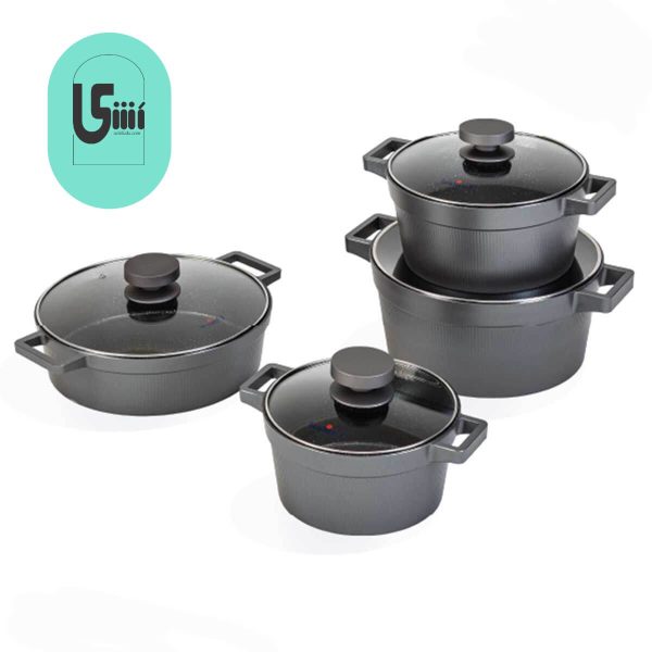 سرویس قابلمه 8 پارچه گرانیتی یونیک مدل دیاموند نقره ای UN-8501