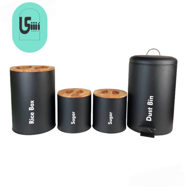 سرویس آشپزخانه UN-8016 یونیک 4 پارچه مشکی مات درب بامبو
