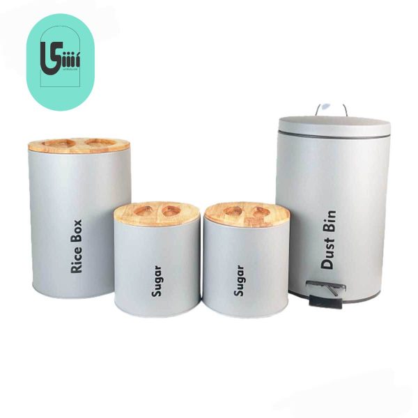 سرویس آشپزخانه یونیک UN-8026 طوسی روشن 4 پارچه درب بامبو