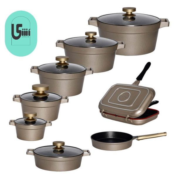 سرویس قابلمه 15 پارچه یونیک مدل دیاموند بژ UN-8523